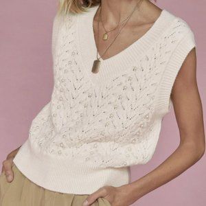 ZARA PEARL TRIM KNIT VEST in ecru